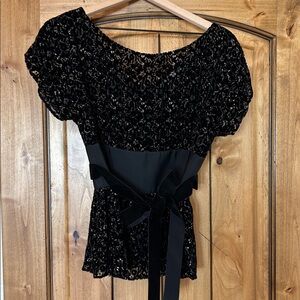 Charles Nolan Black Velvet Floral Top